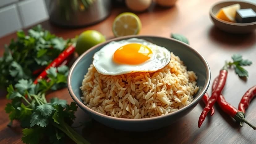 Stekt ris med ägg Thai enkelt hemma